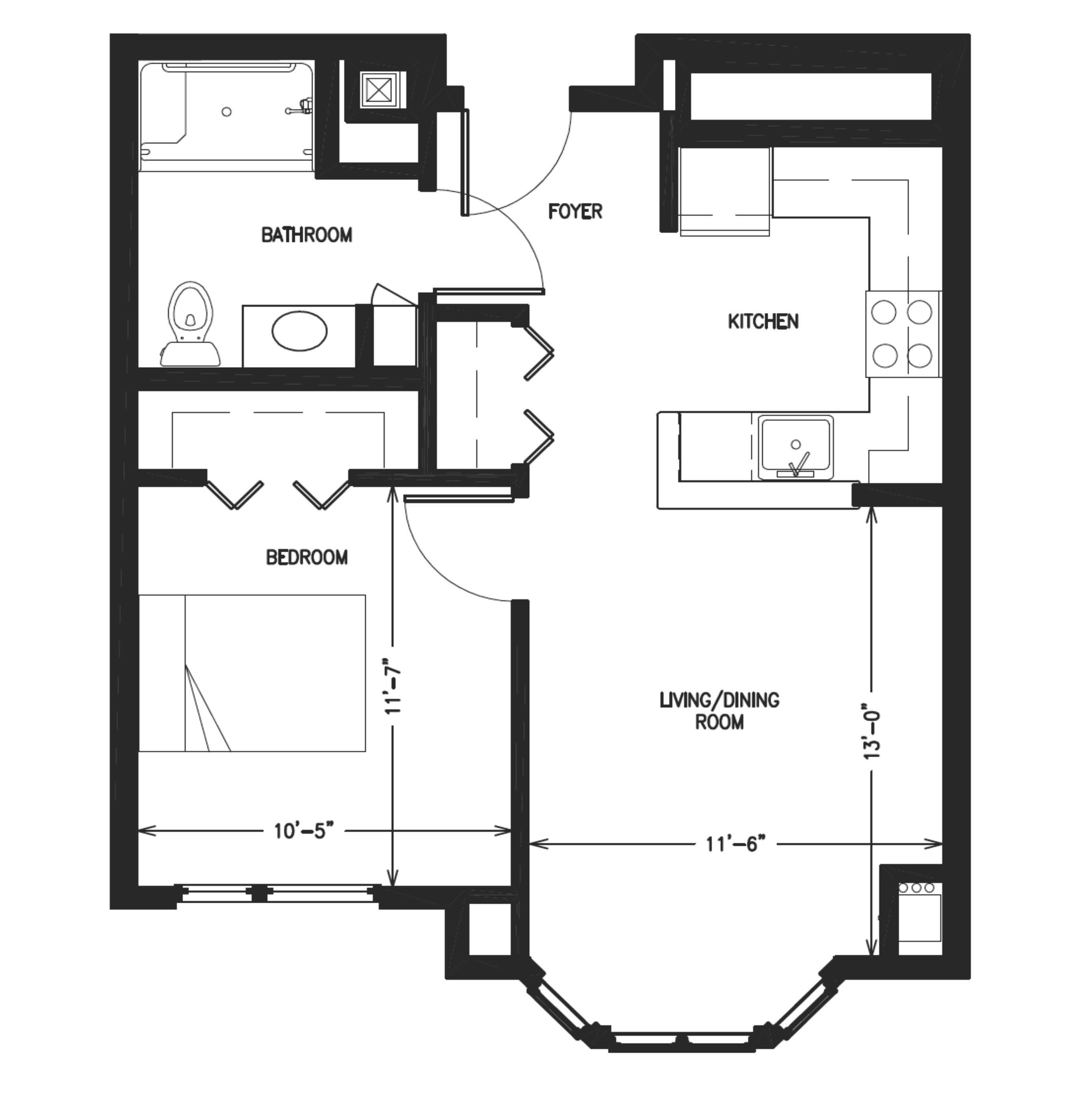 A3 one bedroom floor plan