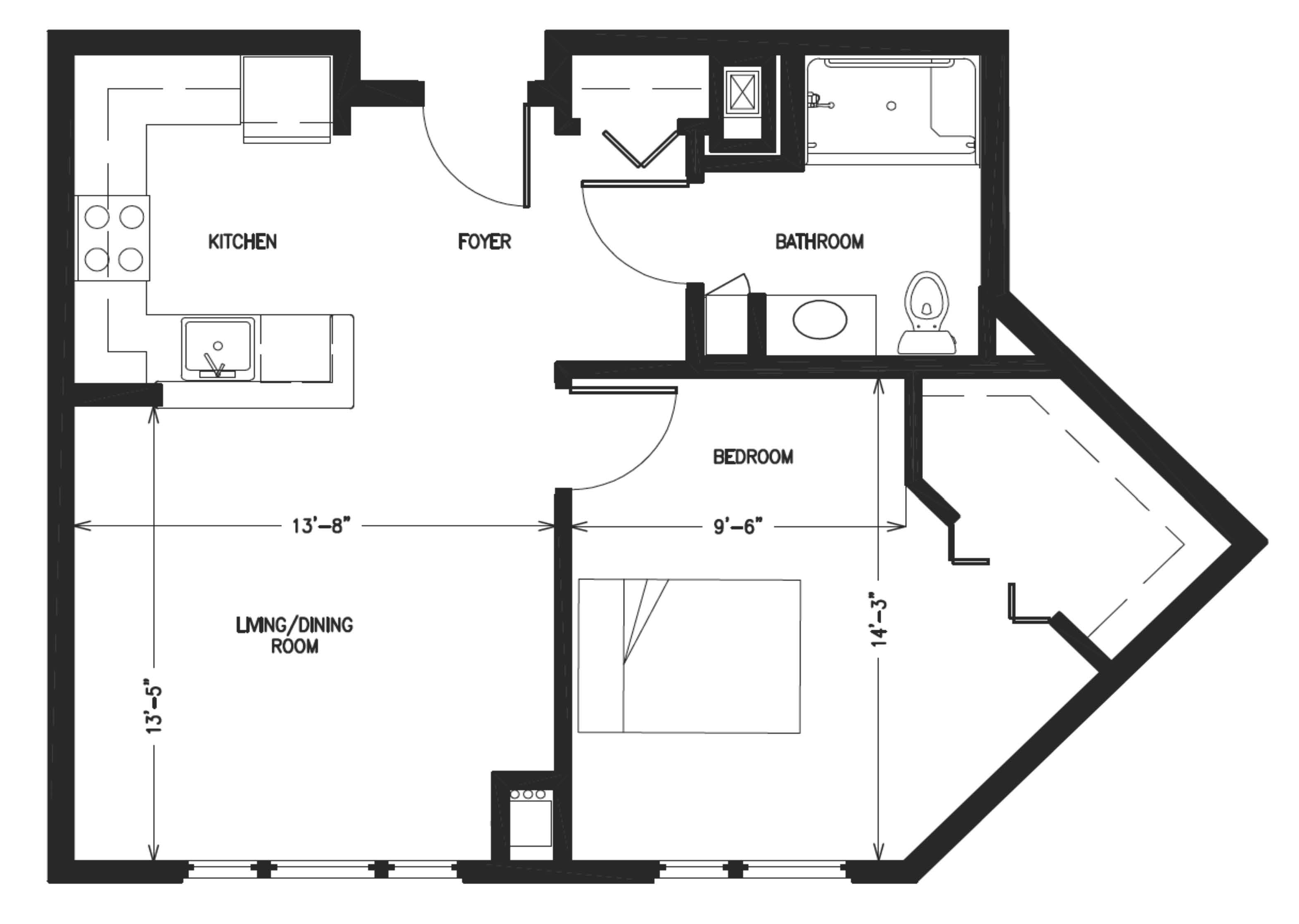 B2 one bedroom floor plan