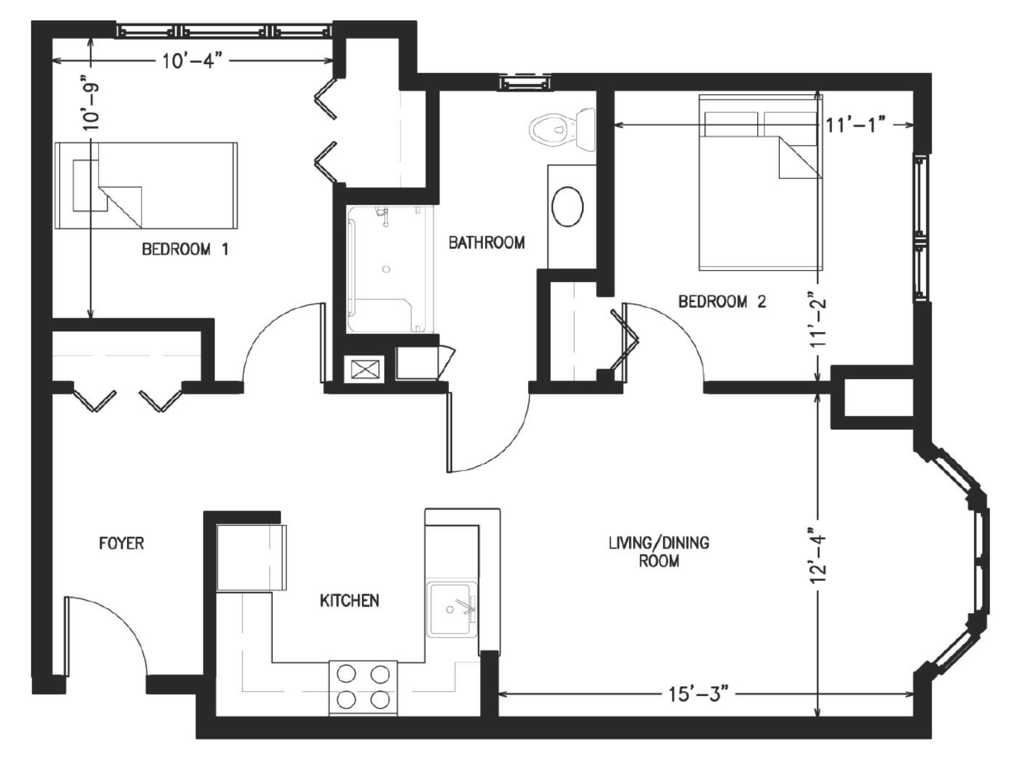 D1 Two Bedroom Floor Plan