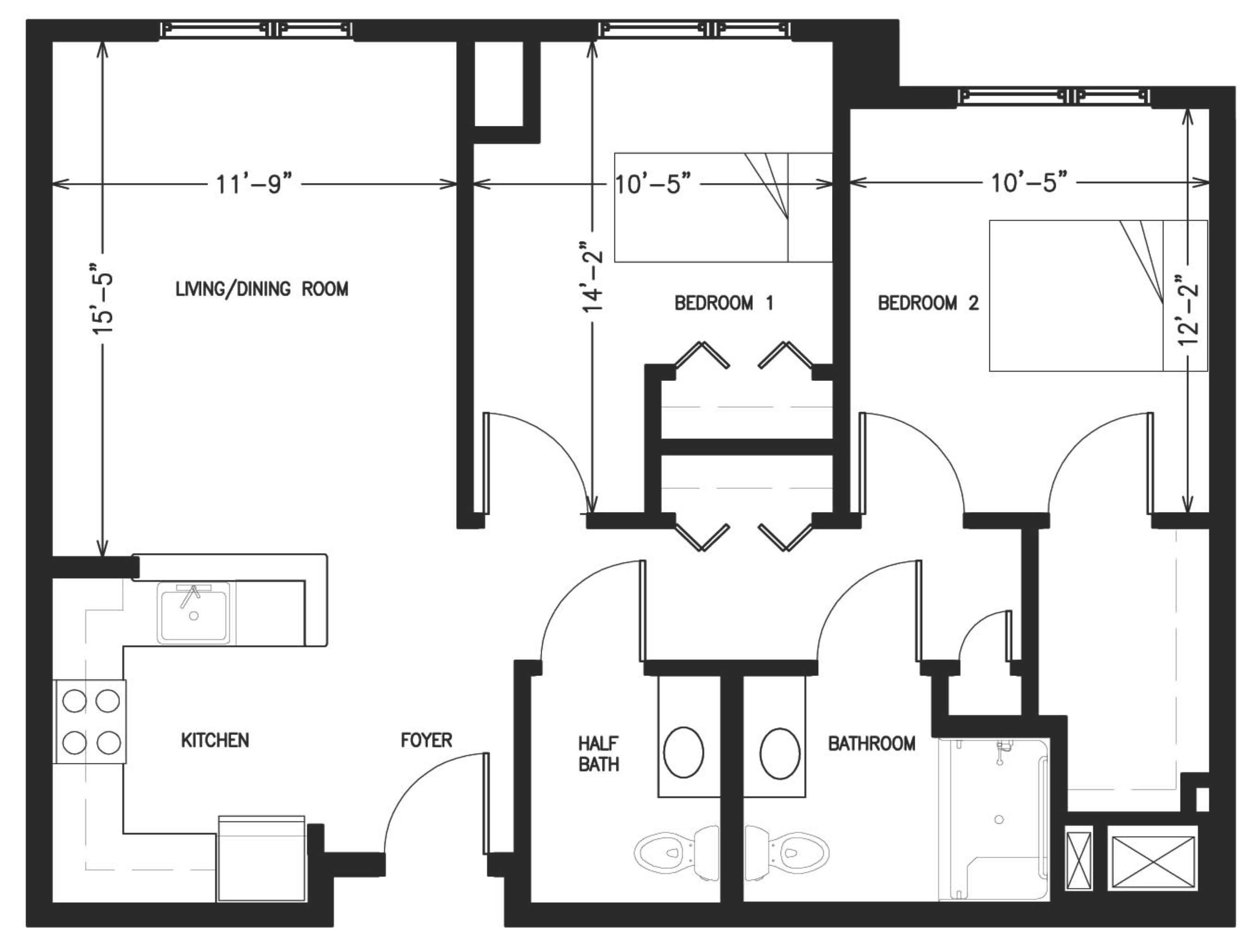 E1 Two Bedroom Floor Plan