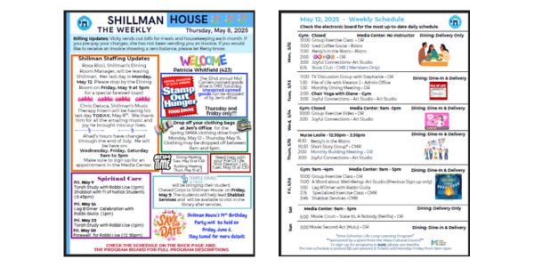 A typical weekly newsletter at Shillman House