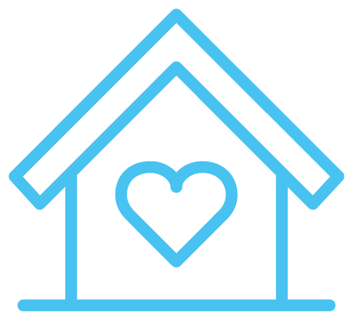 An outline of a house with a heart