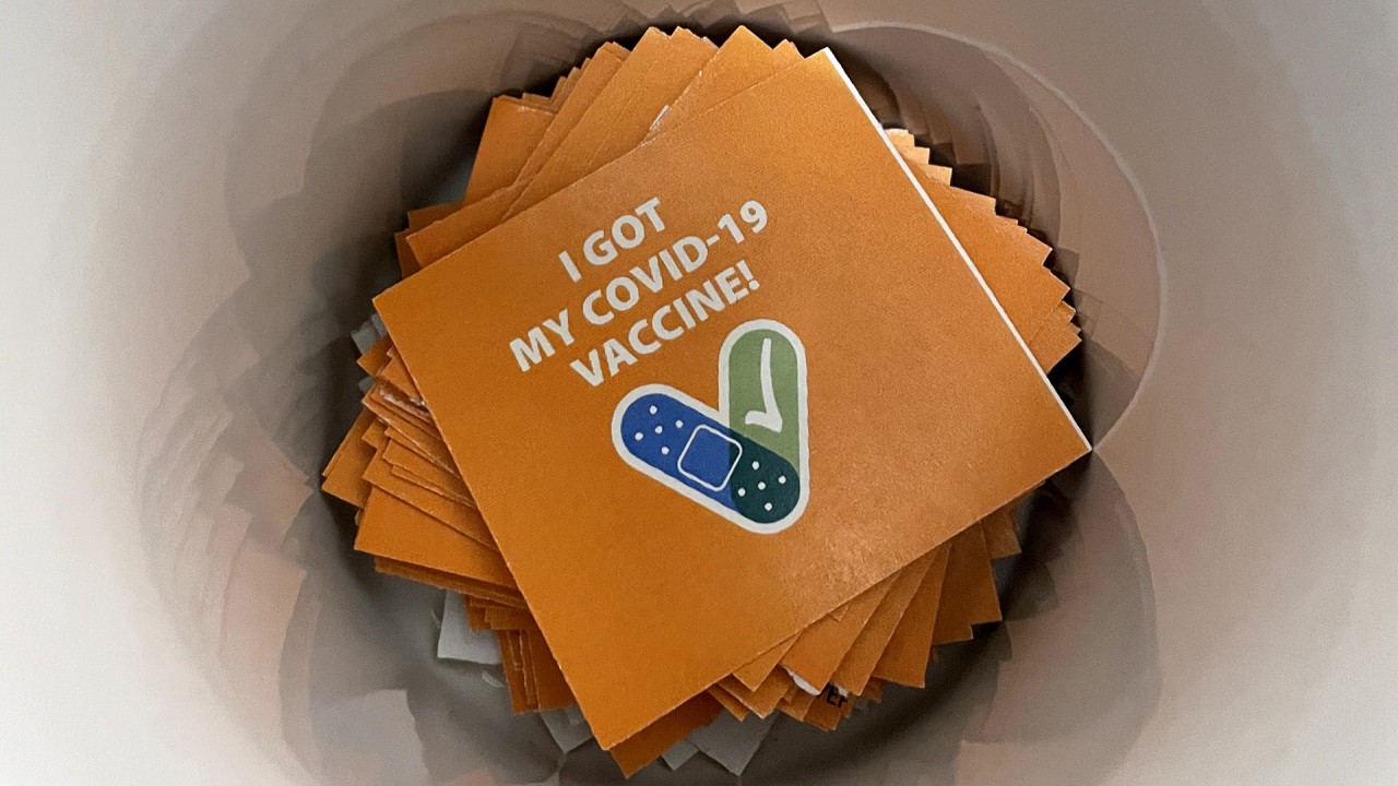 A stack of vaccine stickers