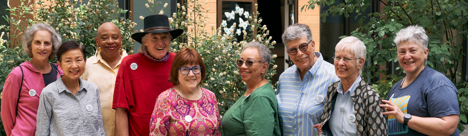 Female and male residents in a 2Life courtyard