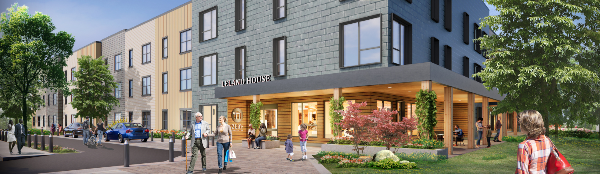 Exterior rendering of Leland House in Waltham, MA