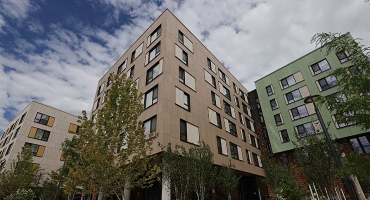 A view of J.J. Carroll House, which opened last year in Brighton, from Chestnut Hill Avenue. Suzanne Kreiter/Globe Staff