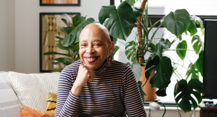 Katherine Wilkins inside her Brown Family House apartment in Brookline, MA