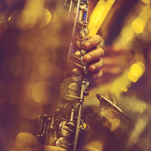 Close-up of a hand playing the saxophone