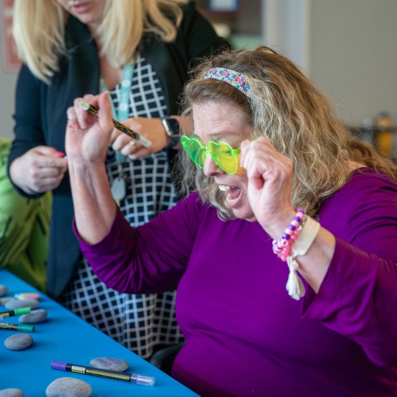 Residents and staff connecting at a campus event