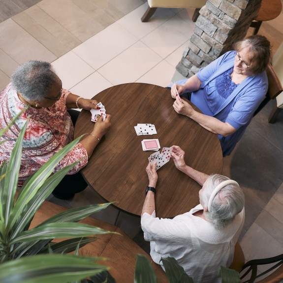 Residents connecting in a 2Life Communities community space