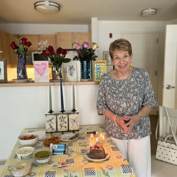 Shillman House resident Geri Weinstein in her apartment