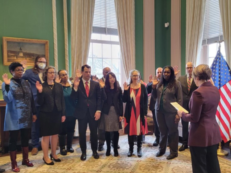 Amy Schectman, the Saul and Gitta Kurlat Chief Executive Officer of 2Life Communities, being sworn in to the Governor's Housing Advisory Council