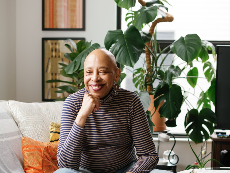 Katherine Wilkins inside her Brown Family House apartment in Brookline, MA