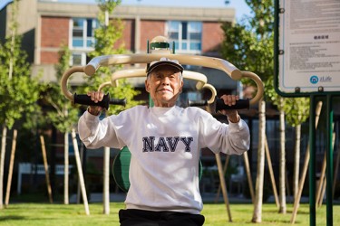 A man exercising in an outdoor area