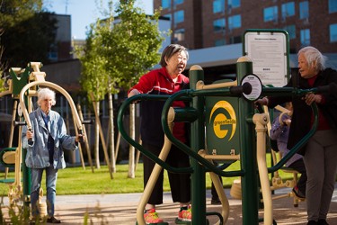 People exercising in an outdoor area