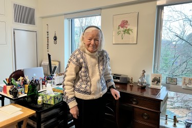 Shlomit Mintz inside her Newton apartment